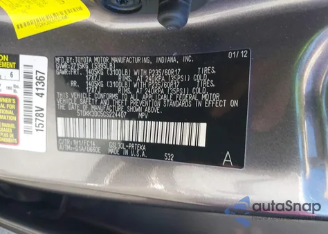 2012 Toyota Sienna Le V6 8 Passenger from USA, damaged, VIN 5TDKK3DC5CS224407